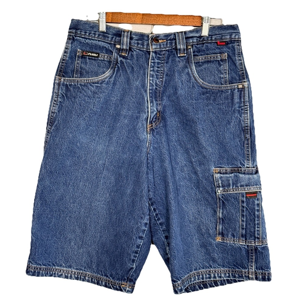 VTG 90s Fubu The Collection Baggy Cargo Jorts Mens‎ 32W Carpenter Streetwear